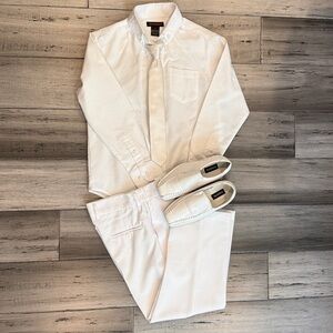 White Button-Up Shirt and Pants Set with Loafers